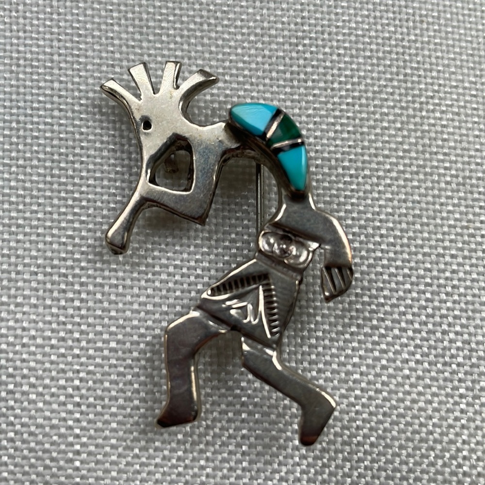 Kokopelli Sterling Navajo Pendant/Pin.  1.5” long & 1” wide.  Stamped “sterling”